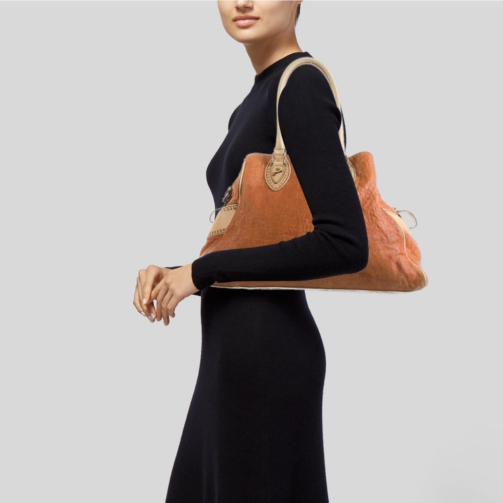 Vintage FENDI Du Jour tan  Leather Shoulder Bag